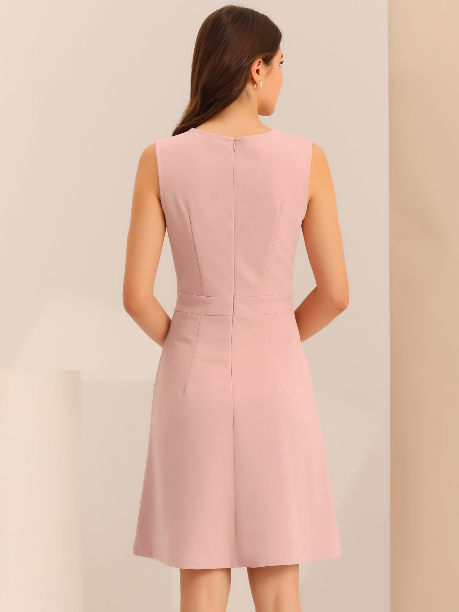 Holly | Sleeveless A-Line Midi Work Dress | Elegant Solid Color Office Style