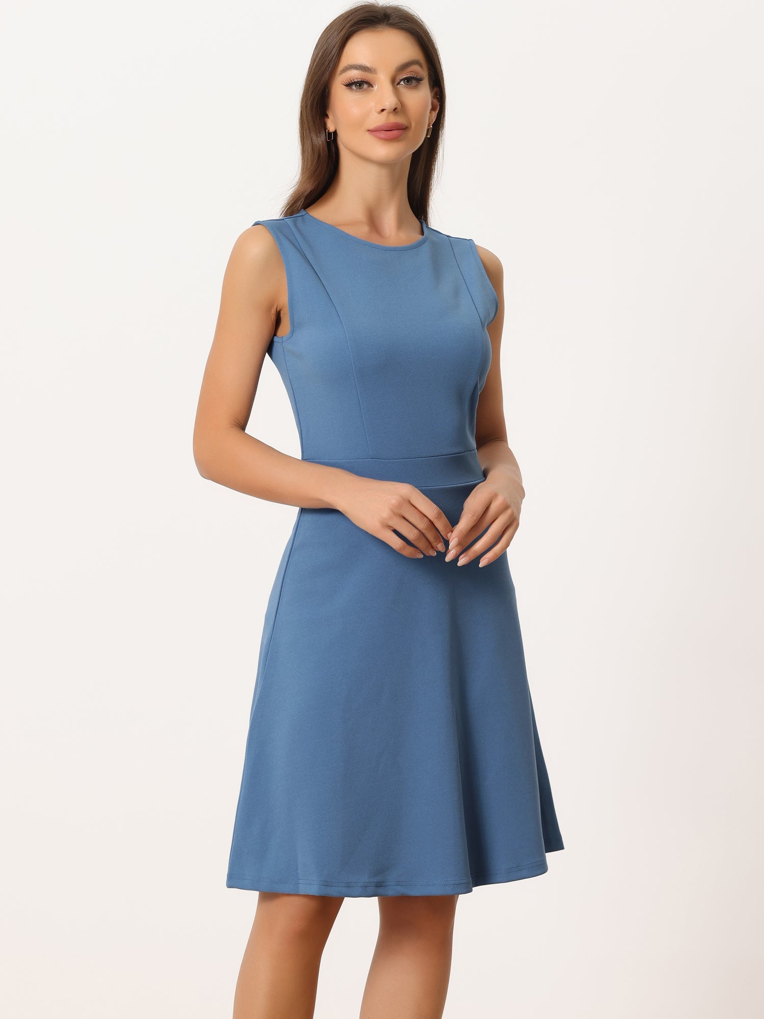 Holly | Sleeveless A-Line Midi Work Dress | Elegant Solid Color Office Style