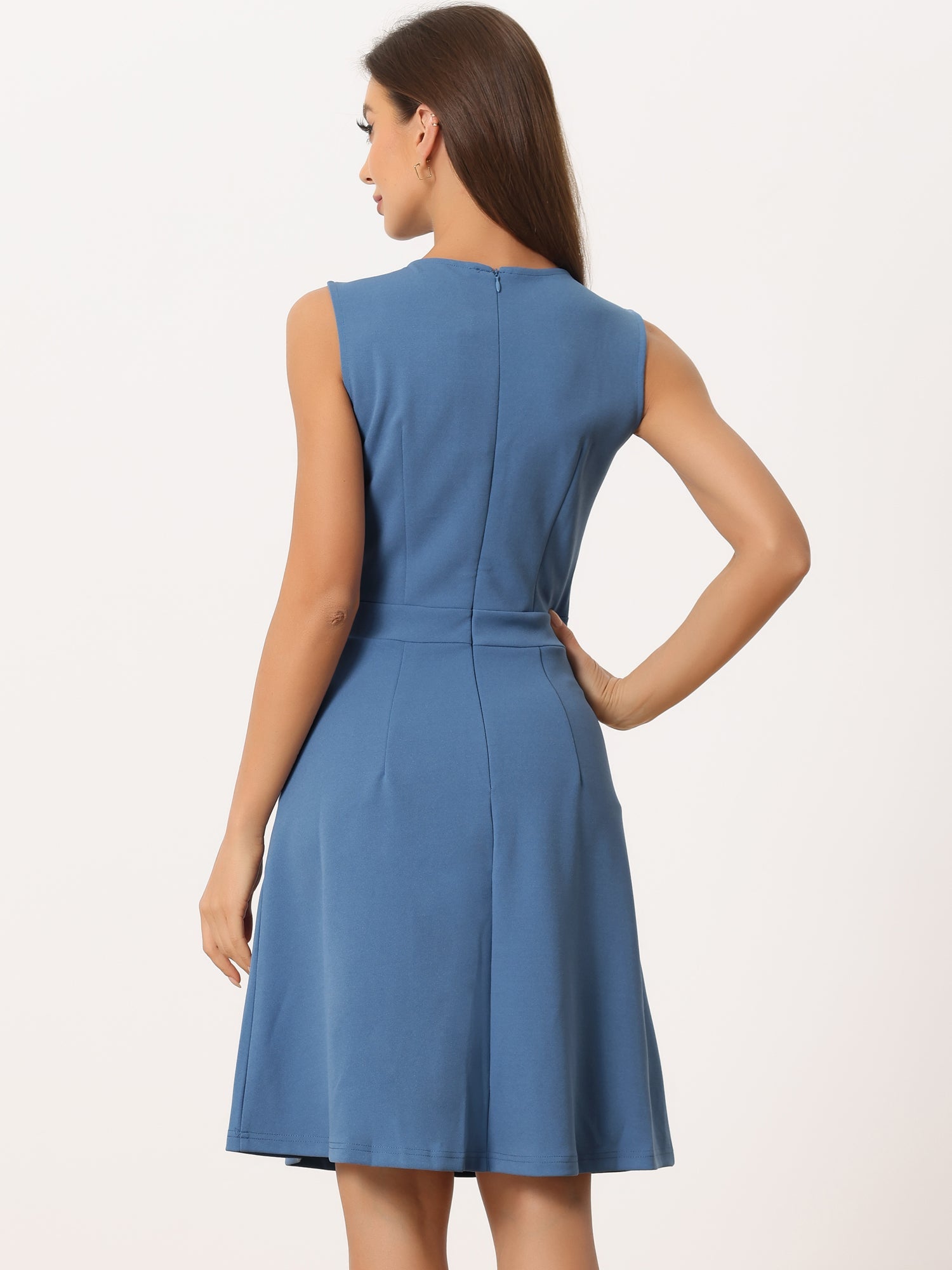 Holly | Sleeveless A-Line Midi Work Dress | Elegant Solid Color Office Style