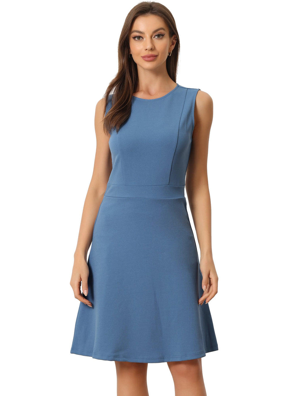 Holly | Sleeveless A-Line Midi Work Dress | Elegant Solid Color Office Style
