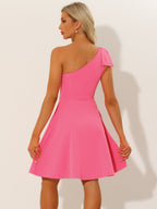 Ivy | One Shoulder Bow Midi Dress with Pockets | Elegant A-Line Occasion Wear