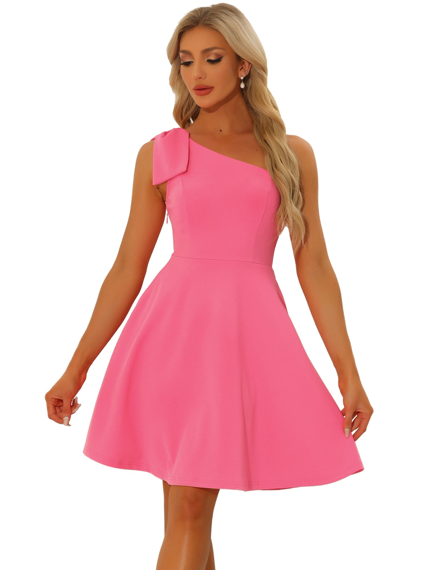 Ivy | One Shoulder Bow Midi Dress with Pockets | Elegant A-Line Occasion Wear