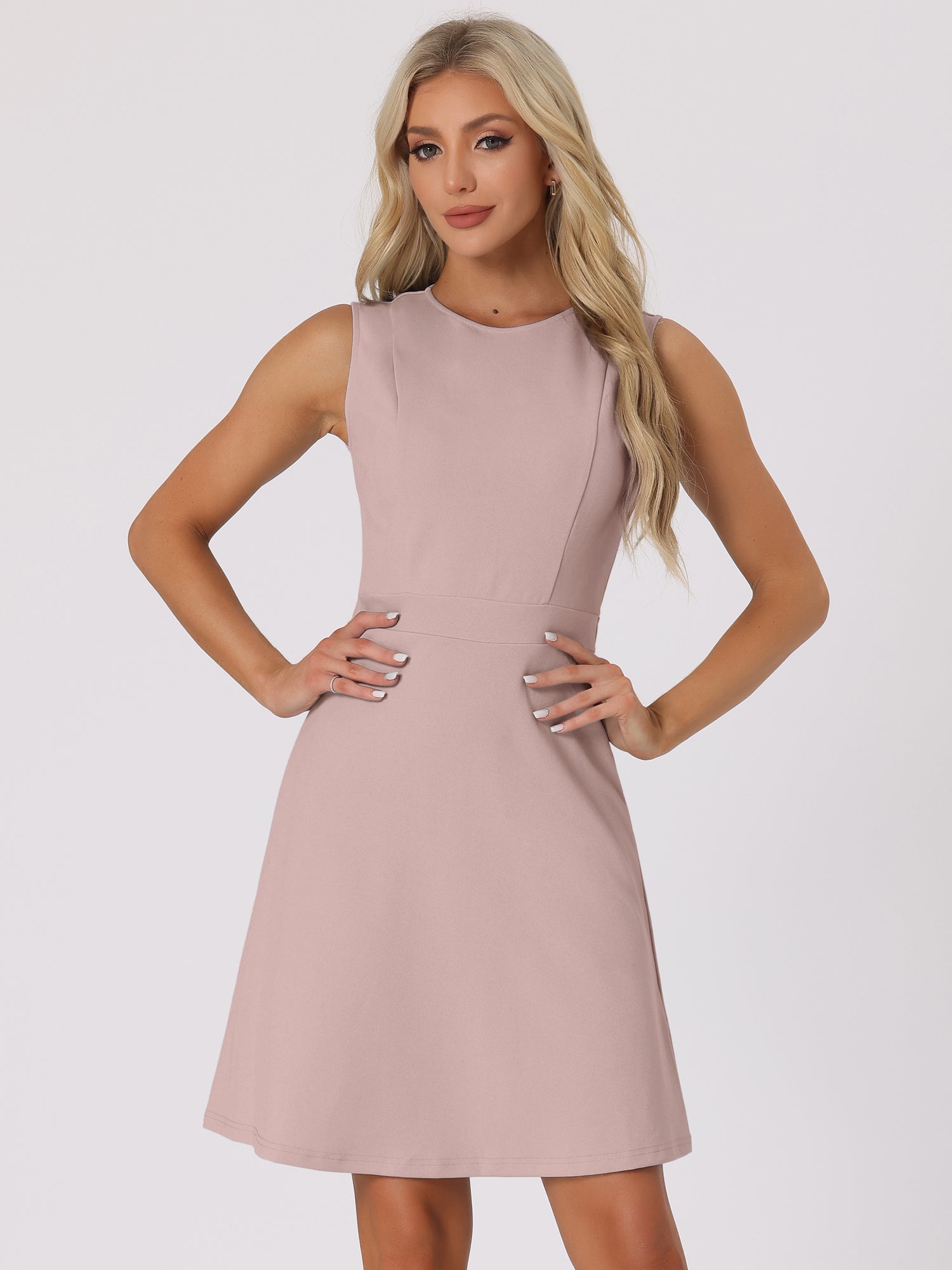Holly | Sleeveless A-Line Midi Work Dress | Elegant Solid Color Office Style