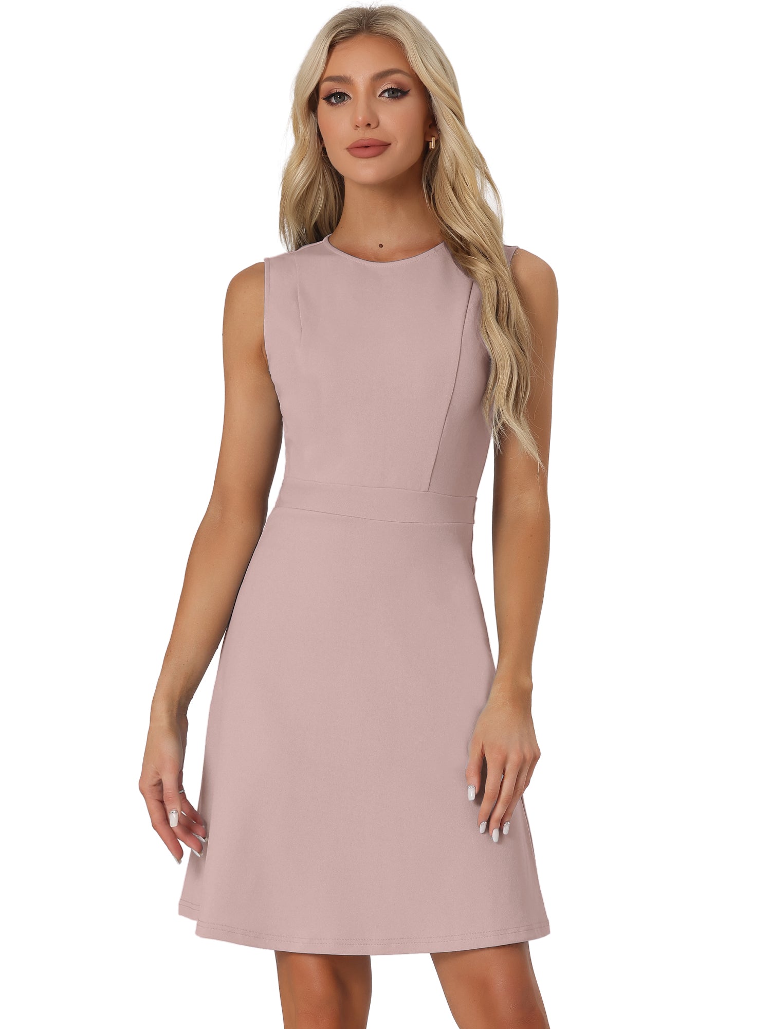 Holly | Sleeveless A-Line Midi Work Dress | Elegant Solid Color Office Style
