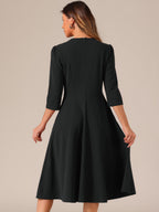 Imogen | 3/4 Sleeve Pleated Midi Swing Dress with Pockets | Elegant A-Line Everyday Style
