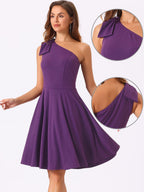 Ivy | One Shoulder Bow Midi Dress with Pockets | Elegant A-Line Occasion Wear