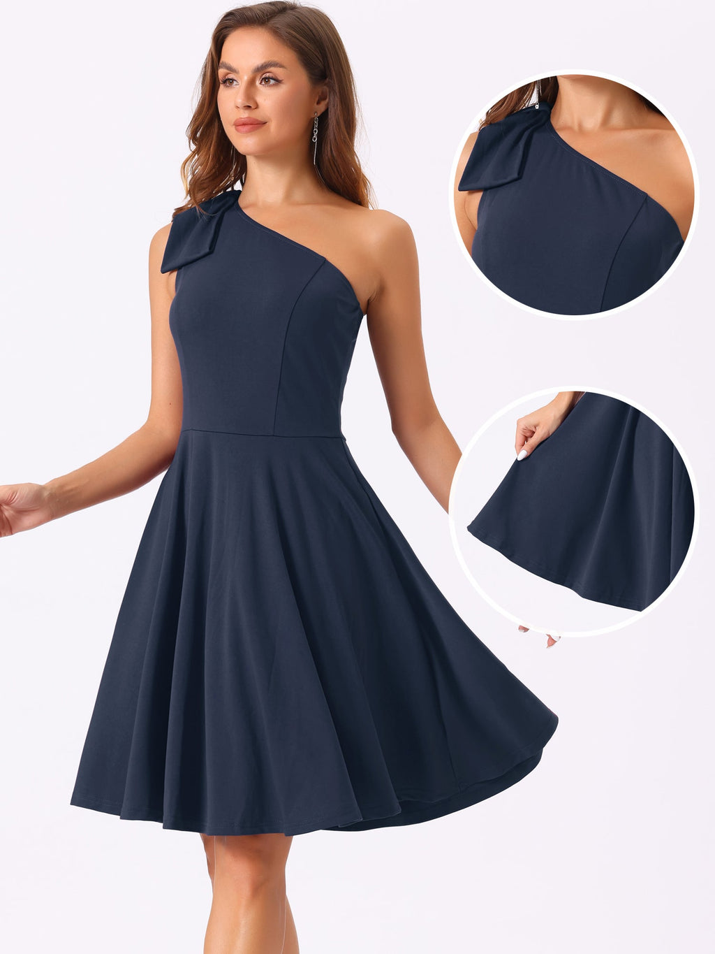 Ivy | One Shoulder Bow Midi Dress with Pockets | Elegant A-Line Occasion Wear