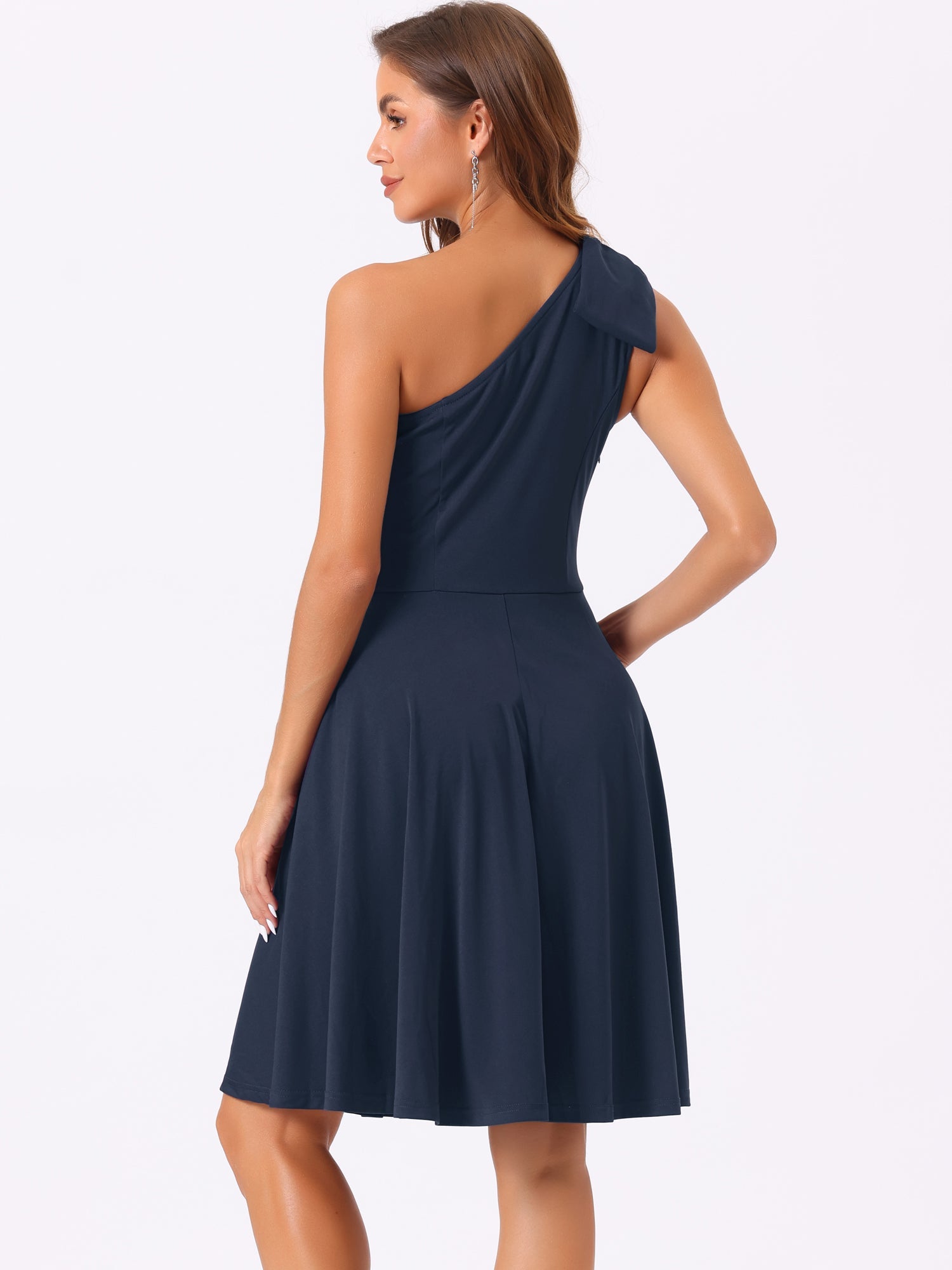 Ivy | One Shoulder Bow Midi Dress with Pockets | Elegant A-Line Occasion Wear