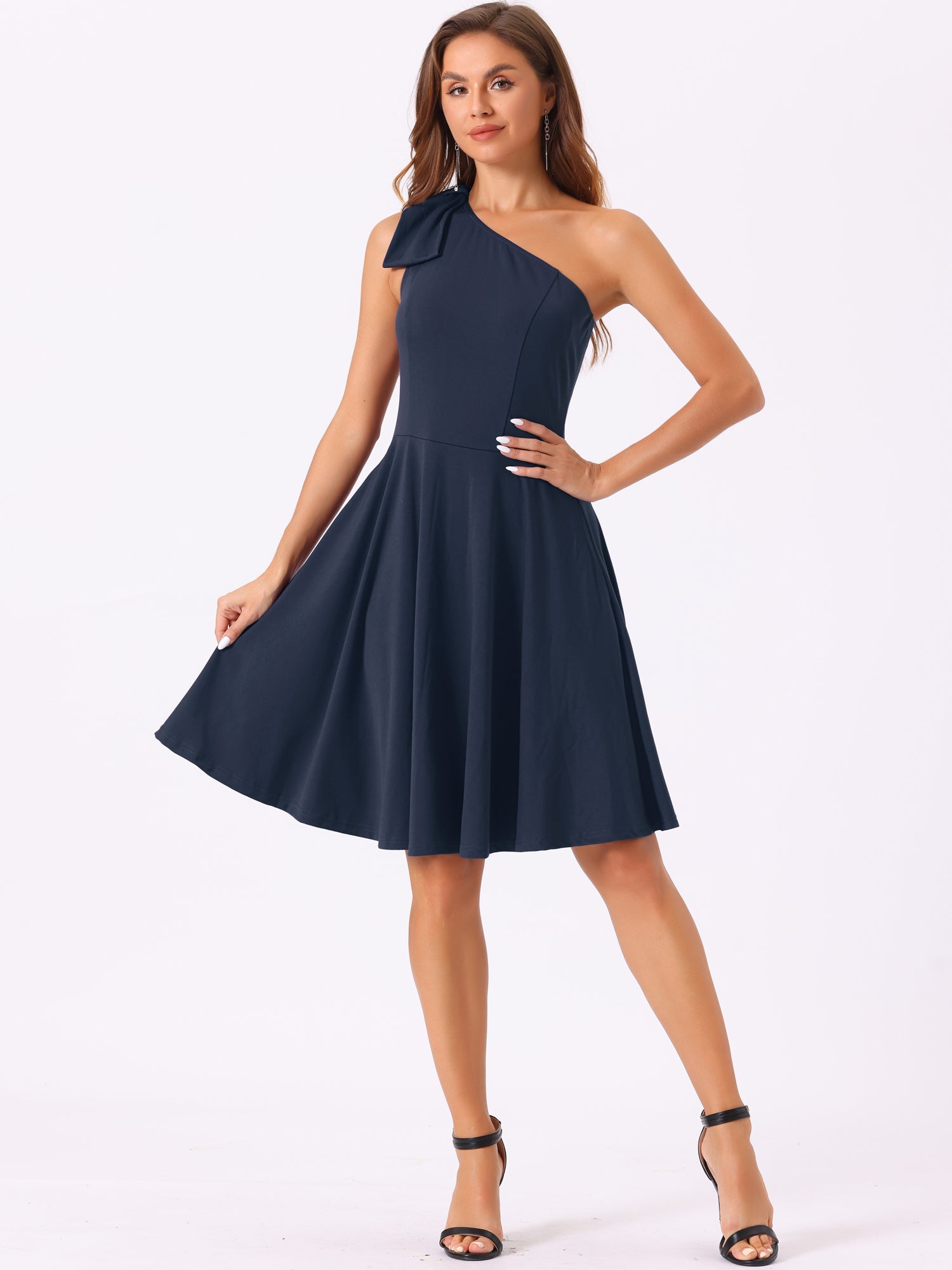 Ivy | One Shoulder Bow Midi Dress with Pockets | Elegant A-Line Occasion Wear