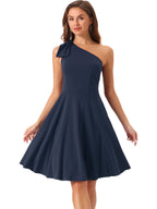 Ivy | One Shoulder Bow Midi Dress with Pockets | Elegant A-Line Occasion Wear