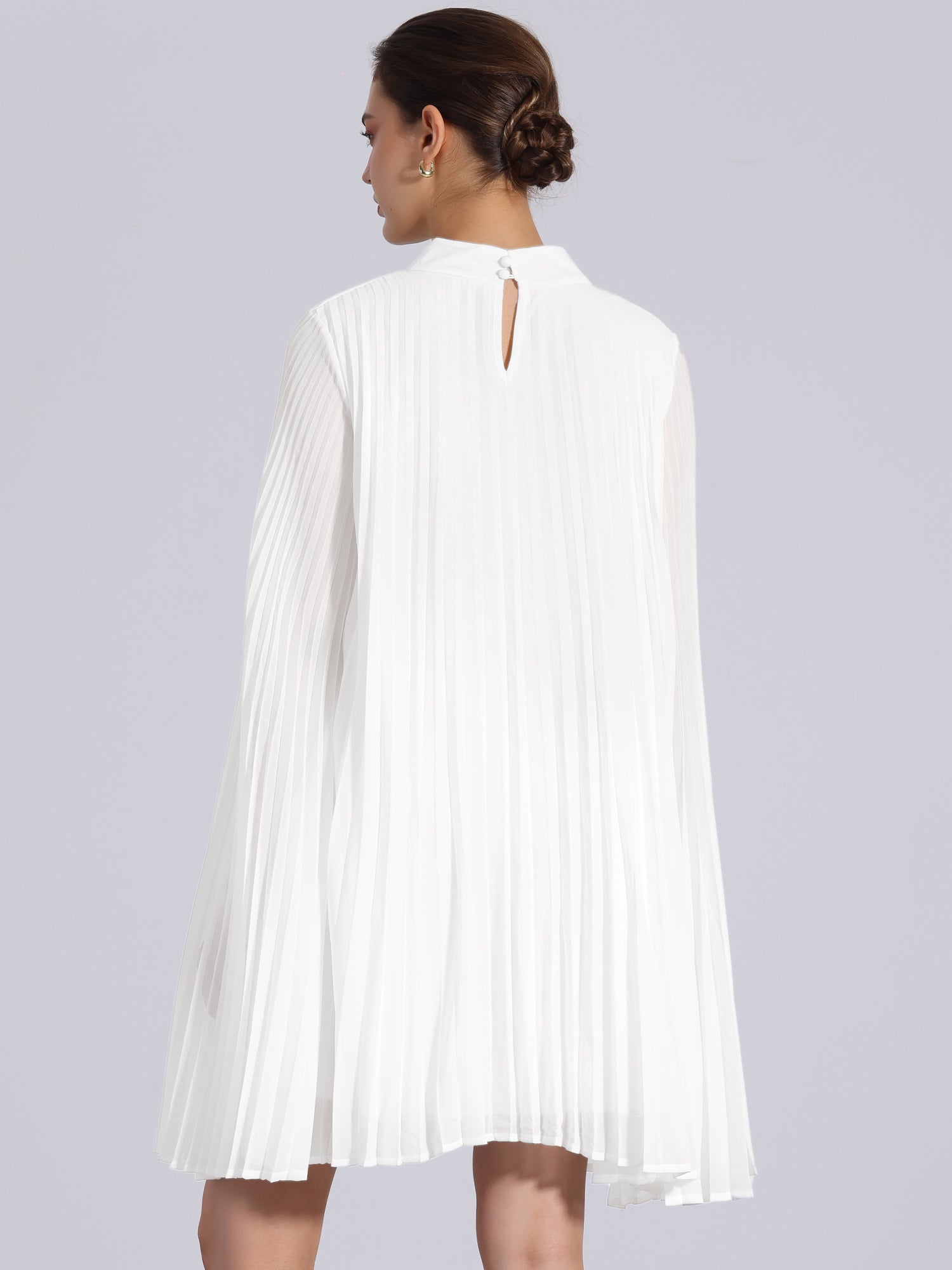 Zoe | Flowy Cape Sleeve Pleated Chiffon Mini Dress | Elegant Movement and Effortless Glam