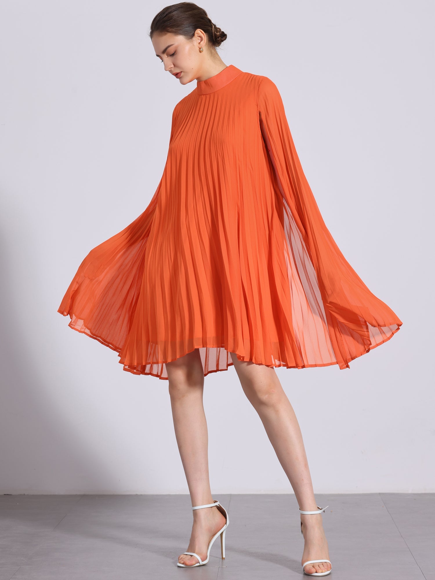 Zoe | Flowy Cape Sleeve Pleated Chiffon Mini Dress | Elegant Movement and Effortless Glam