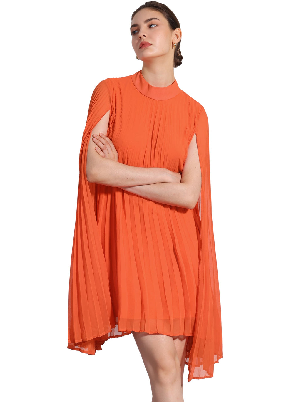 Zoe | Flowy Cape Sleeve Pleated Chiffon Mini Dress | Elegant Movement and Effortless Glam