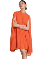 Zoe | Flowy Cape Sleeve Pleated Chiffon Mini Dress | Elegant Movement and Effortless Glam
