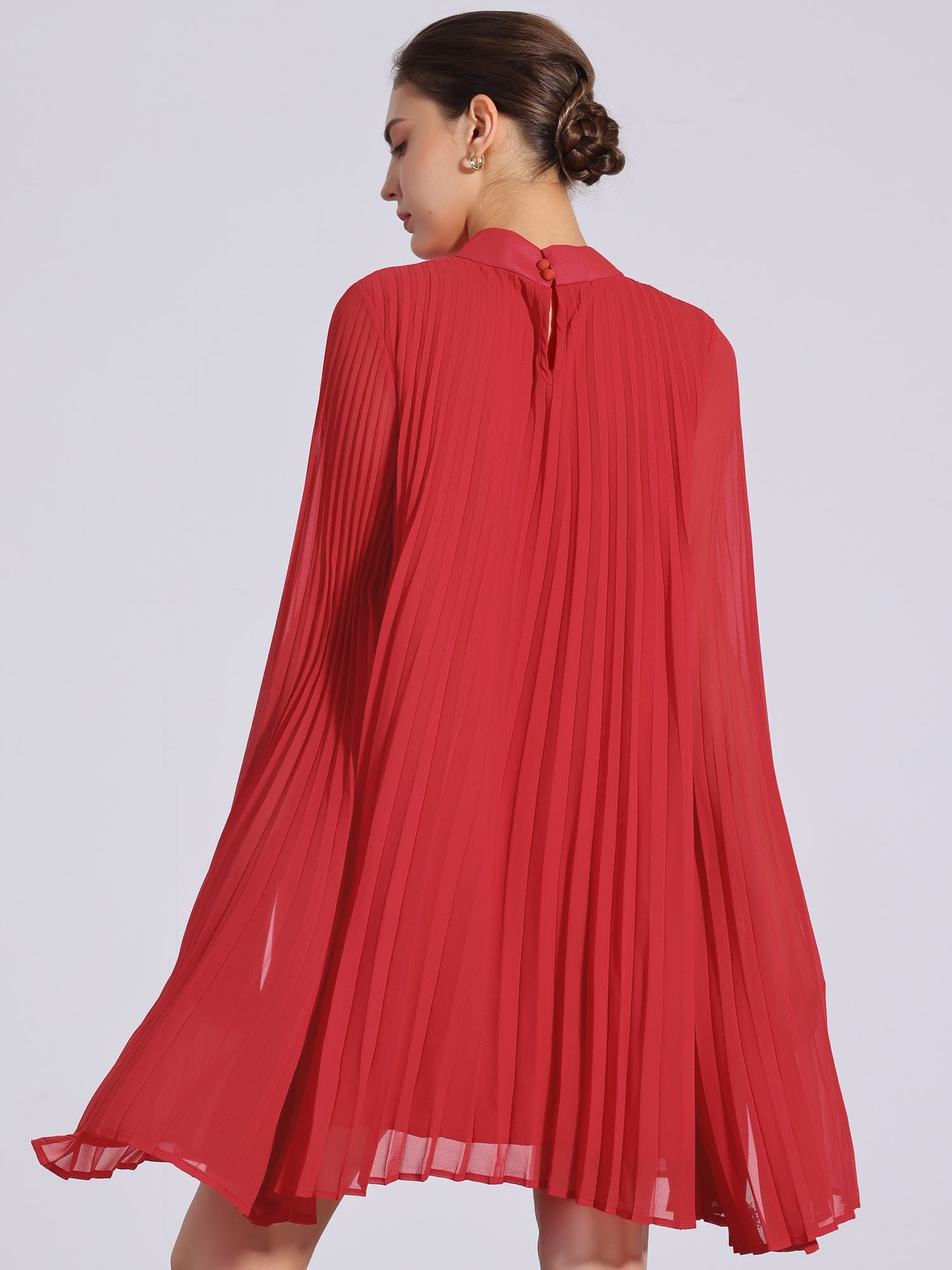 Zoe | Flowy Cape Sleeve Pleated Chiffon Mini Dress | Elegant Movement and Effortless Glam