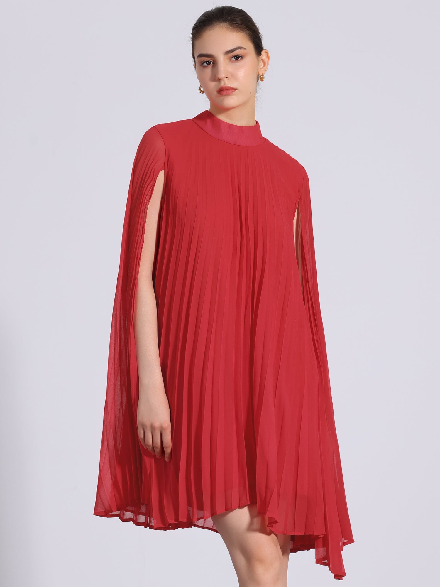 Zoe | Flowy Cape Sleeve Pleated Chiffon Mini Dress | Elegant Movement and Effortless Glam