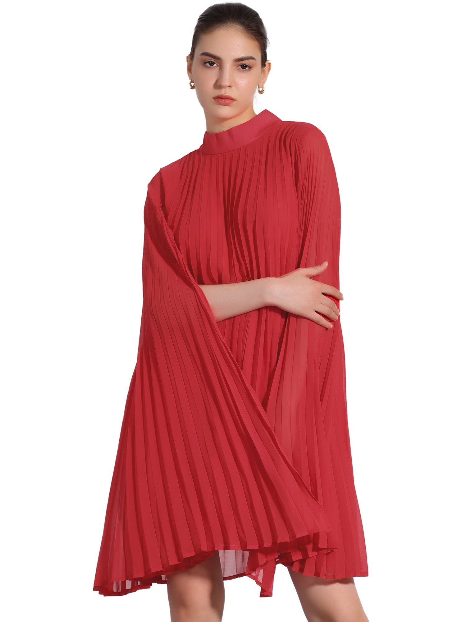 Zoe | Flowy Cape Sleeve Pleated Chiffon Mini Dress | Elegant Movement and Effortless Glam