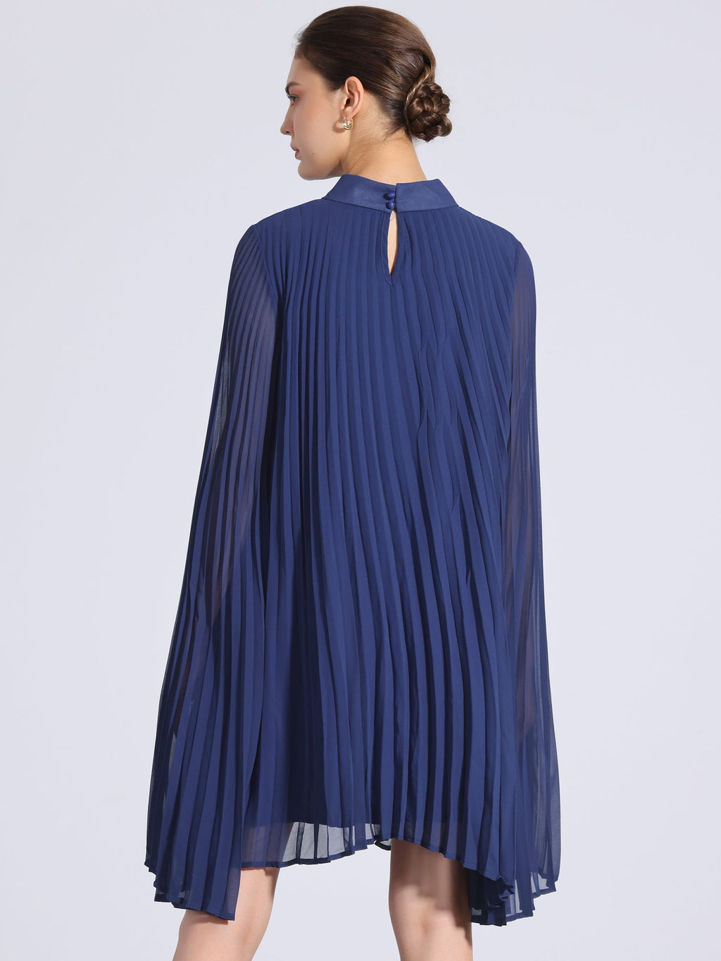 Zoe | Flowy Cape Sleeve Pleated Chiffon Mini Dress | Elegant Movement and Effortless Glam