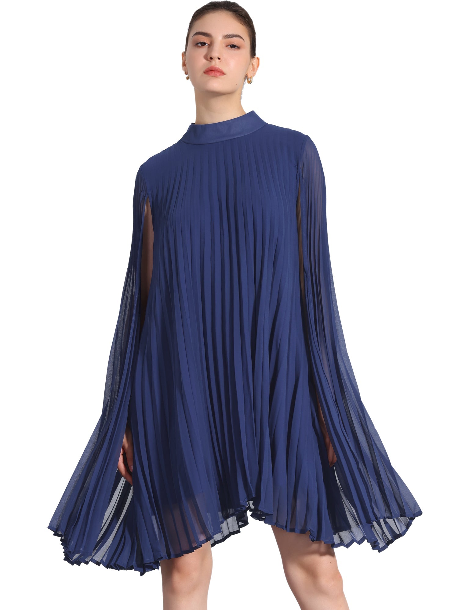 Zoe | Flowy Cape Sleeve Pleated Chiffon Mini Dress | Elegant Movement and Effortless Glam