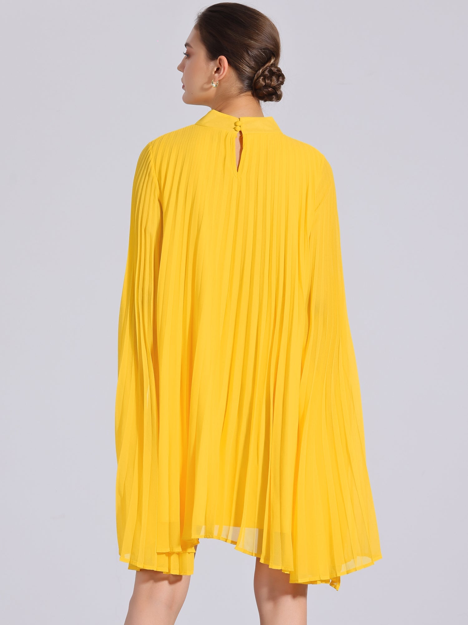 Zoe | Flowy Cape Sleeve Pleated Chiffon Mini Dress | Elegant Movement and Effortless Glam