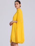 Zoe | Flowy Cape Sleeve Pleated Chiffon Mini Dress | Elegant Movement and Effortless Glam