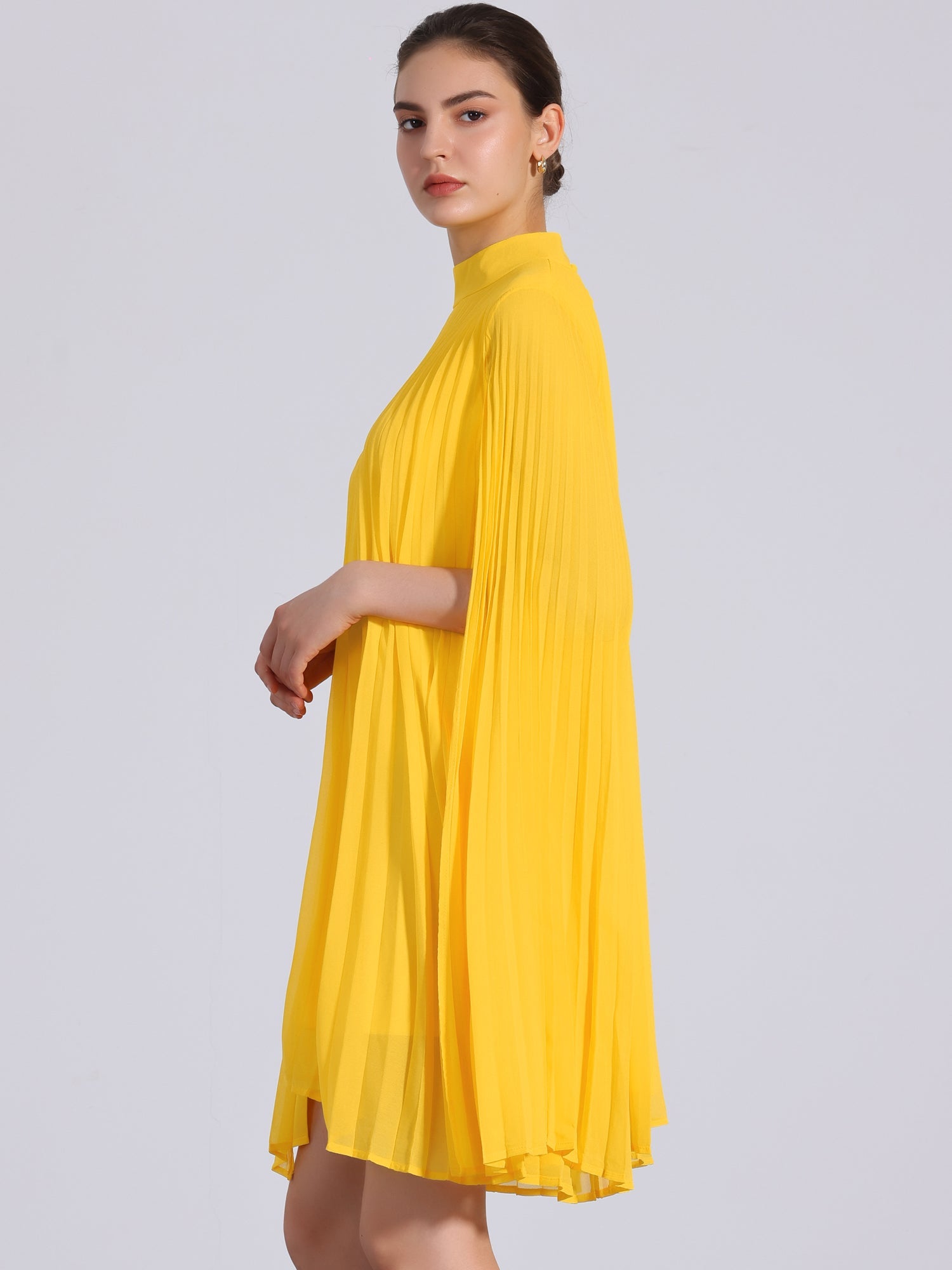 Zoe | Flowy Cape Sleeve Pleated Chiffon Mini Dress | Elegant Movement and Effortless Glam