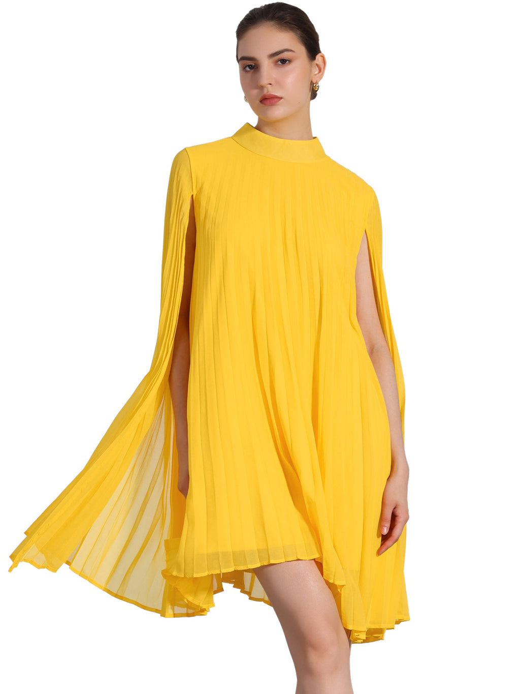 Zoe | Flowy Cape Sleeve Pleated Chiffon Mini Dress | Elegant Movement and Effortless Glam