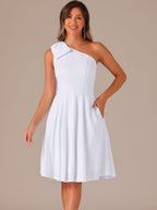Ivy | One Shoulder Bow Midi Dress with Pockets | Elegant A-Line Occasion Wear