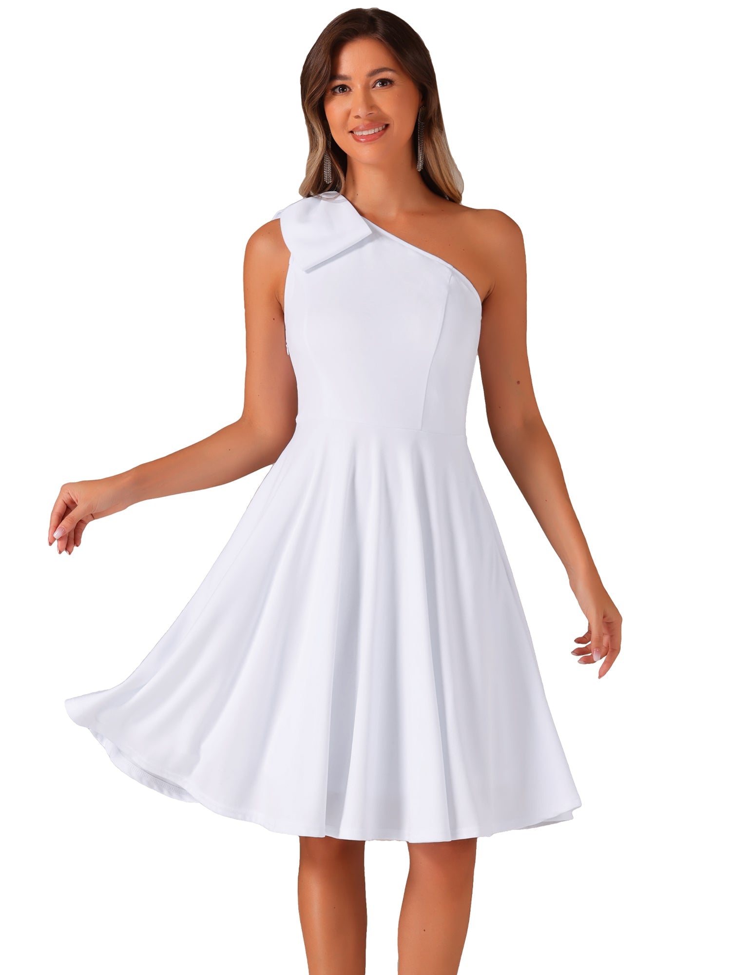 Ivy | One Shoulder Bow Midi Dress with Pockets | Elegant A-Line Occasion Wear