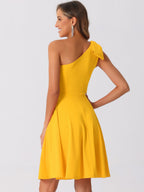 Ivy | One Shoulder Bow Midi Dress with Pockets | Elegant A-Line Occasion Wear