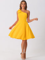 Ivy | One Shoulder Bow Midi Dress with Pockets | Elegant A-Line Occasion Wear