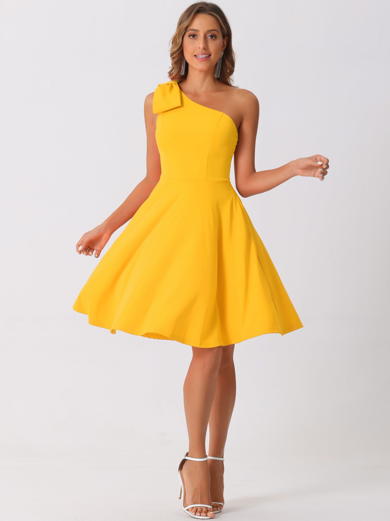 Ivy | One Shoulder Bow Midi Dress with Pockets | Elegant A-Line Occasion Wear