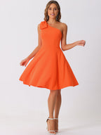 Ivy | One Shoulder Bow Midi Dress with Pockets | Elegant A-Line Occasion Wear