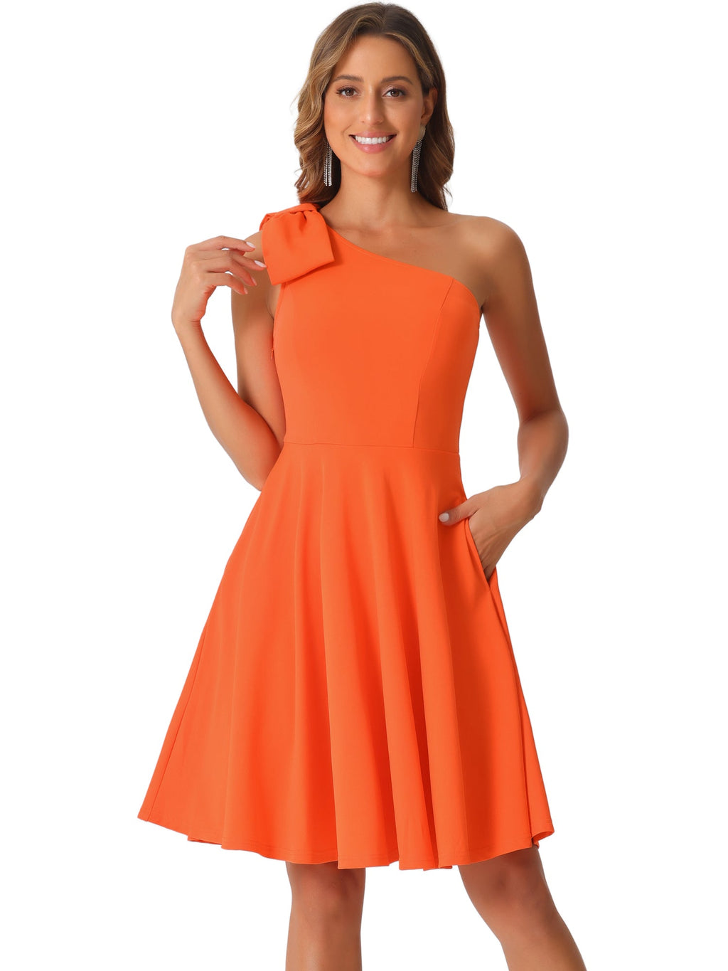 Ivy | One Shoulder Bow Midi Dress with Pockets | Elegant A-Line Occasion Wear