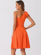 Ivy | One Shoulder Bow Midi Dress with Pockets | Elegant A-Line Occasion Wear