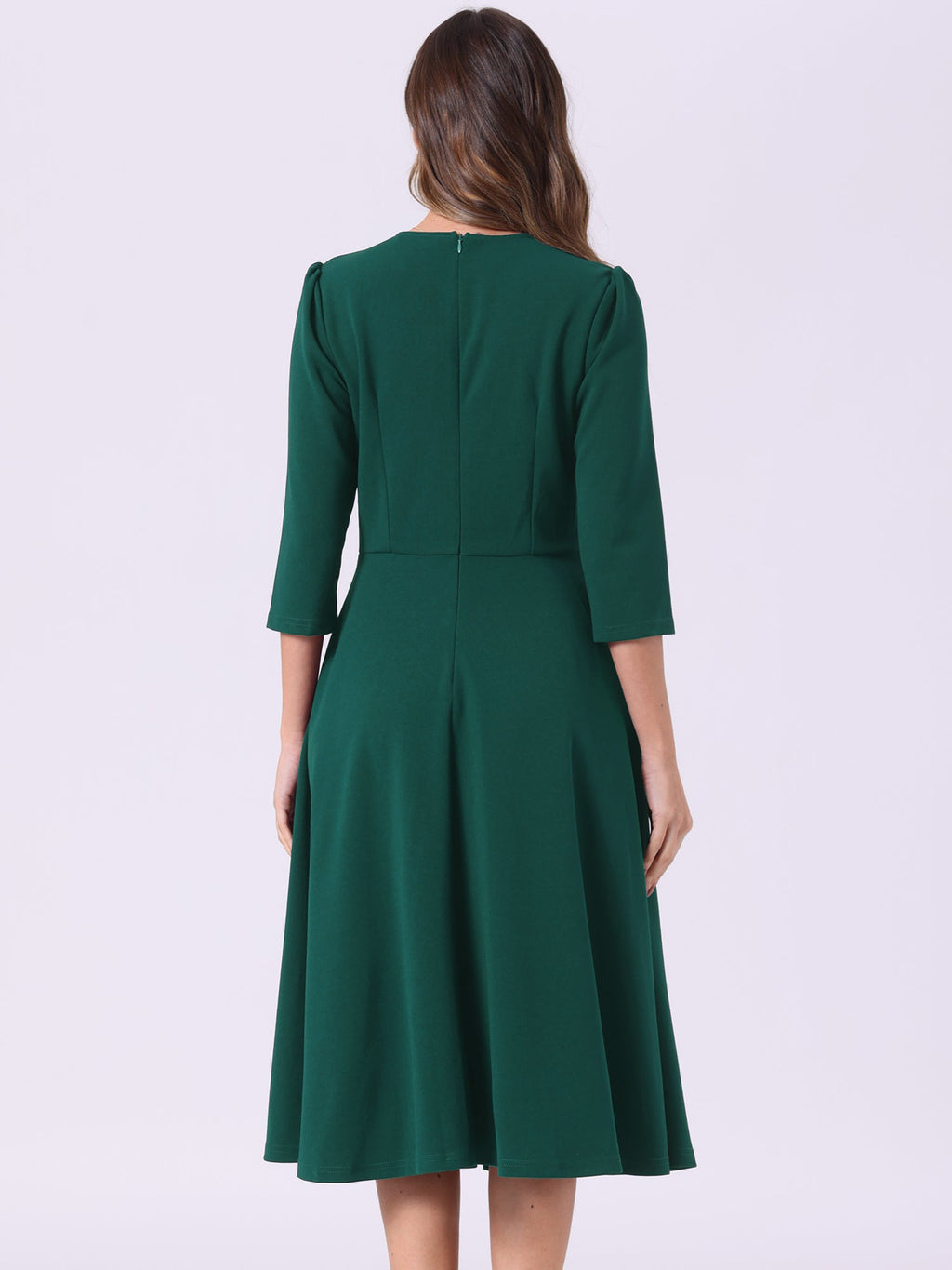 Imogen | 3/4 Sleeve Pleated Midi Swing Dress with Pockets | Elegant A-Line Everyday Style