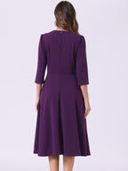 Imogen | 3/4 Sleeve Pleated Midi Swing Dress with Pockets | Elegant A-Line Everyday Style