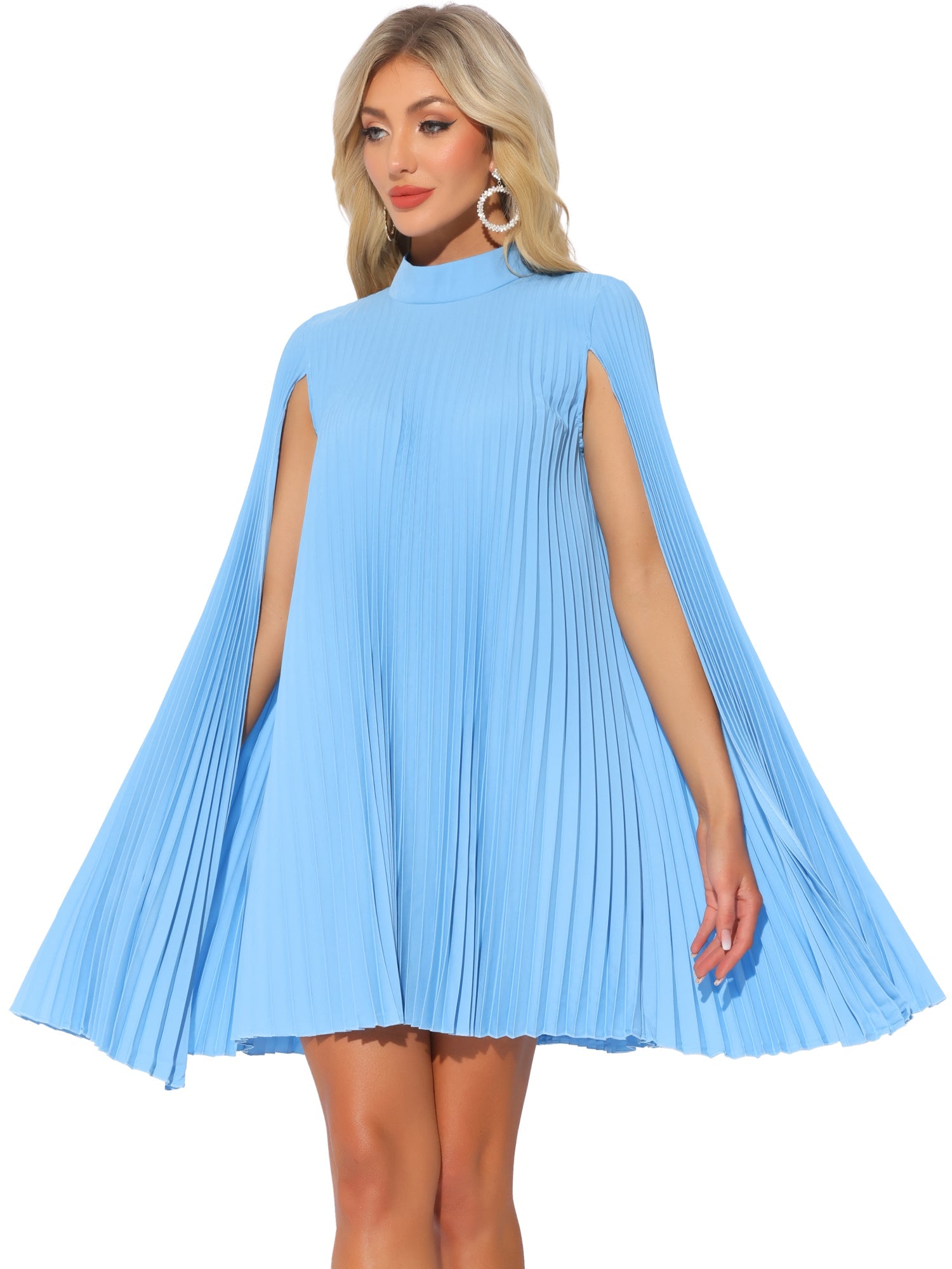 Zoe | Flowy Cape Sleeve Pleated Chiffon Mini Dress | Elegant Movement and Effortless Glam