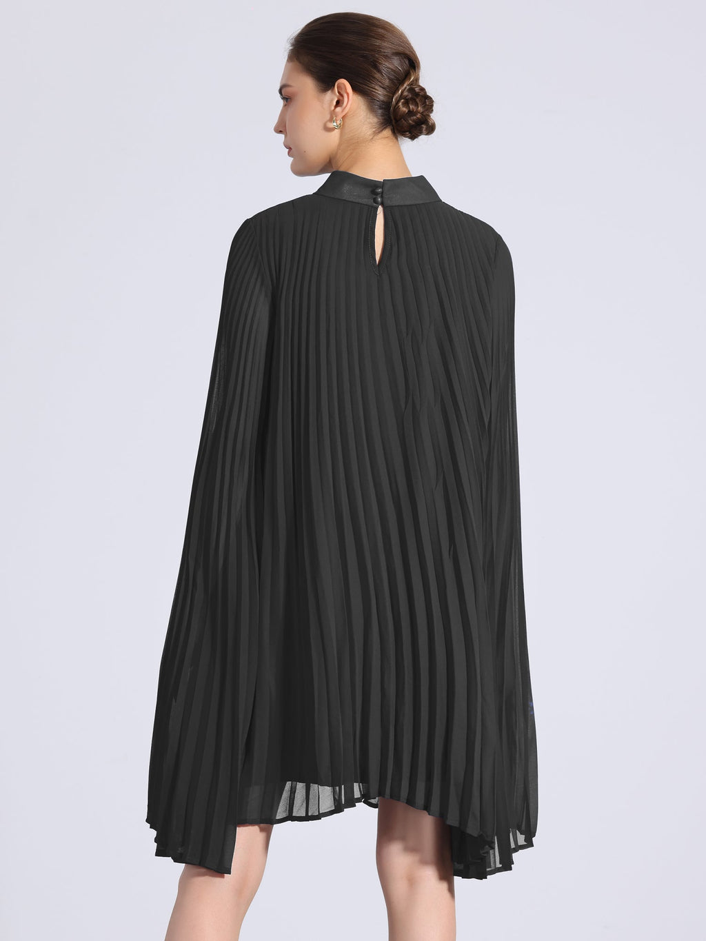 Zoe | Flowy Cape Sleeve Pleated Chiffon Mini Dress | Elegant Movement and Effortless Glam