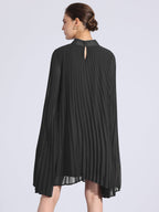 Zoe | Flowy Cape Sleeve Pleated Chiffon Mini Dress | Elegant Movement and Effortless Glam
