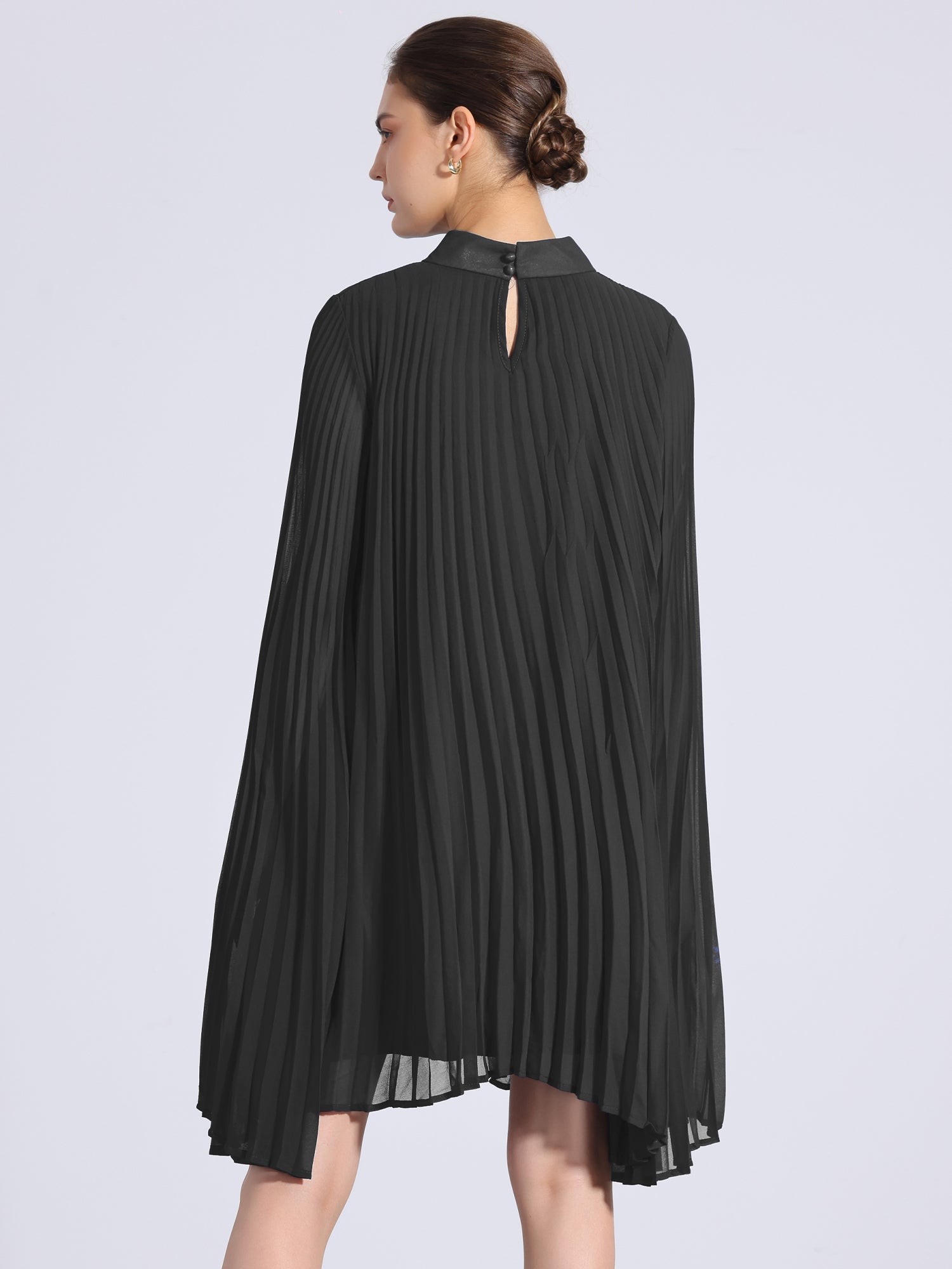 Zoe | Flowy Cape Sleeve Pleated Chiffon Mini Dress | Elegant Movement and Effortless Glam
