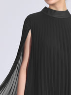 Zoe | Flowy Cape Sleeve Pleated Chiffon Mini Dress | Elegant Movement and Effortless Glam