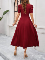 Scarlett | Textured Puff Sleeve Midi Dress | Elegant and Effortlessly Chic