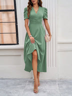 Scarlett | Textured Puff Sleeve Midi Dress | Elegant and Effortlessly Chic