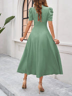 Scarlett | Textured Puff Sleeve Midi Dress | Elegant and Effortlessly Chic