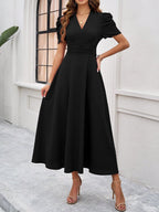 Scarlett | Textured Puff Sleeve Midi Dress | Elegant and Effortlessly Chic