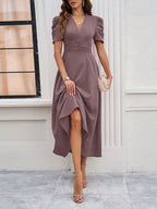 Scarlett | Textured Puff Sleeve Midi Dress | Elegant and Effortlessly Chic