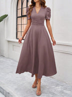 Scarlett | Textured Puff Sleeve Midi Dress | Elegant and Effortlessly Chic