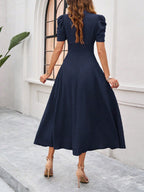 Scarlett | Textured Puff Sleeve Midi Dress | Elegant and Effortlessly Chic