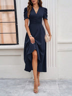 Scarlett | Textured Puff Sleeve Midi Dress | Elegant and Effortlessly Chic